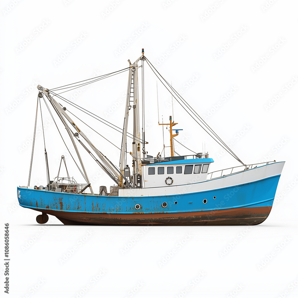Old Fishing Trawler Isolated on White Background Old Fishing Trawler Isolated on White Background