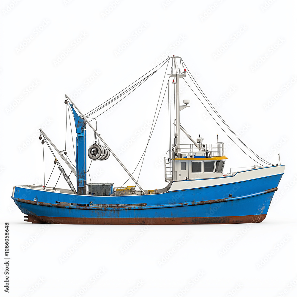 Old Fishing Trawler Isolated on White Background Old Fishing Trawler Isolated on White Background