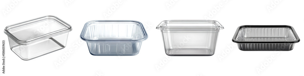 Plastic food container isolated on transparent background, Set of Plastic food container isolated on transparent background, Set of