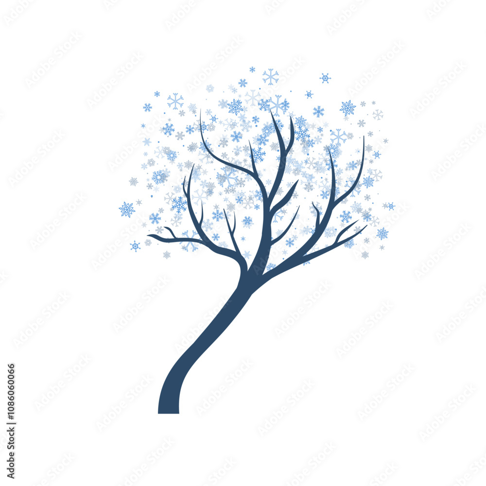 Winter blue tree with snowflakes Winter blue tree with snowflakes