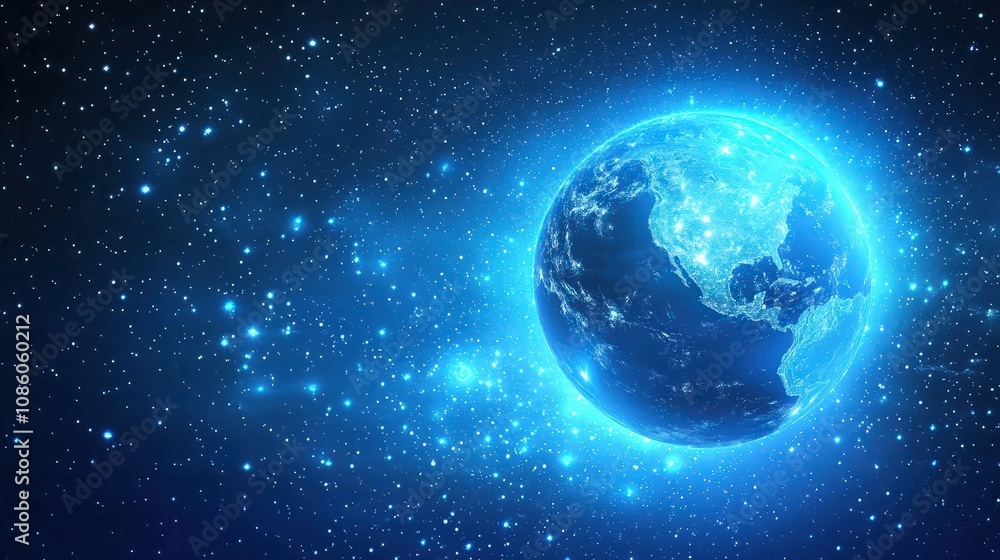 Fototapeta premium Blue globe on the digital technology background