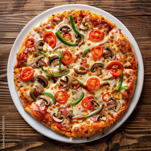 Delicious Veggie Pizza on Wooden Table