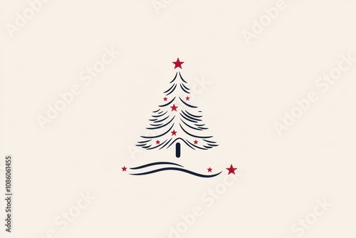 Minimalist Christmas Tree Logo with Red Stars