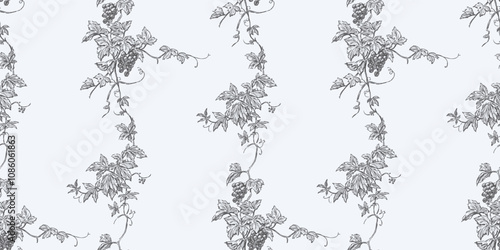 Seamless background of sketches decorative vintage vine branches, vector pattern, wallpaper, paper, textile