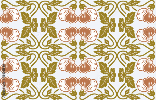Seamless floral pattern of decorative pansies flowers buds leaves in retro style , vector background, wallpaper, paper, textile, fabric