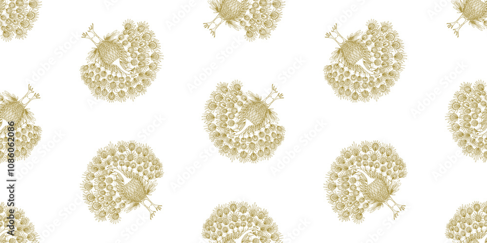 Seamless pattern of sketches decorative cartoon peacock, vector background, wallpaper, paper, textile, wrapper, fabric Seamless pattern of sketches decorative cartoon peacock, vector background, wallpaper, paper, textile, wrapper, fabric