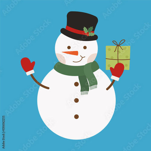 Adorable Snowmen with Gifts and Holiday Lights. Christmas Decoration