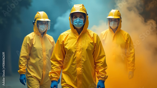 people in biohazard protective clothing standing in a laboratory