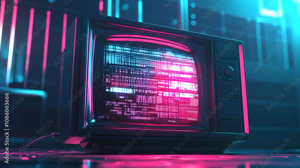 Obraz premium retro wave style display on vintage tv screen created with generative ai. Vintage Futuristic. Illustration