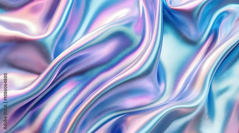 Obraz premium Metallic liquid fabric waves, abstract flowing texture, iridescent neon colors