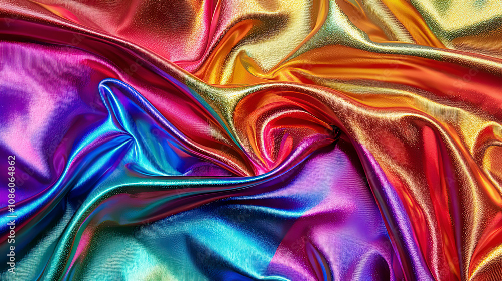 Obraz premium Metallic rainbow fabric waves, smooth and flowing texture, high gloss, abstract liquid feel