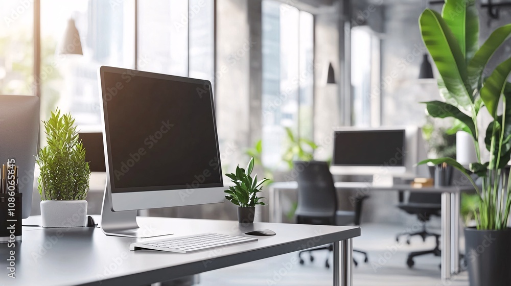 A podium with a matte silver finish, positioned in a modern office A podium with a matte silver finish, positioned in a modern office