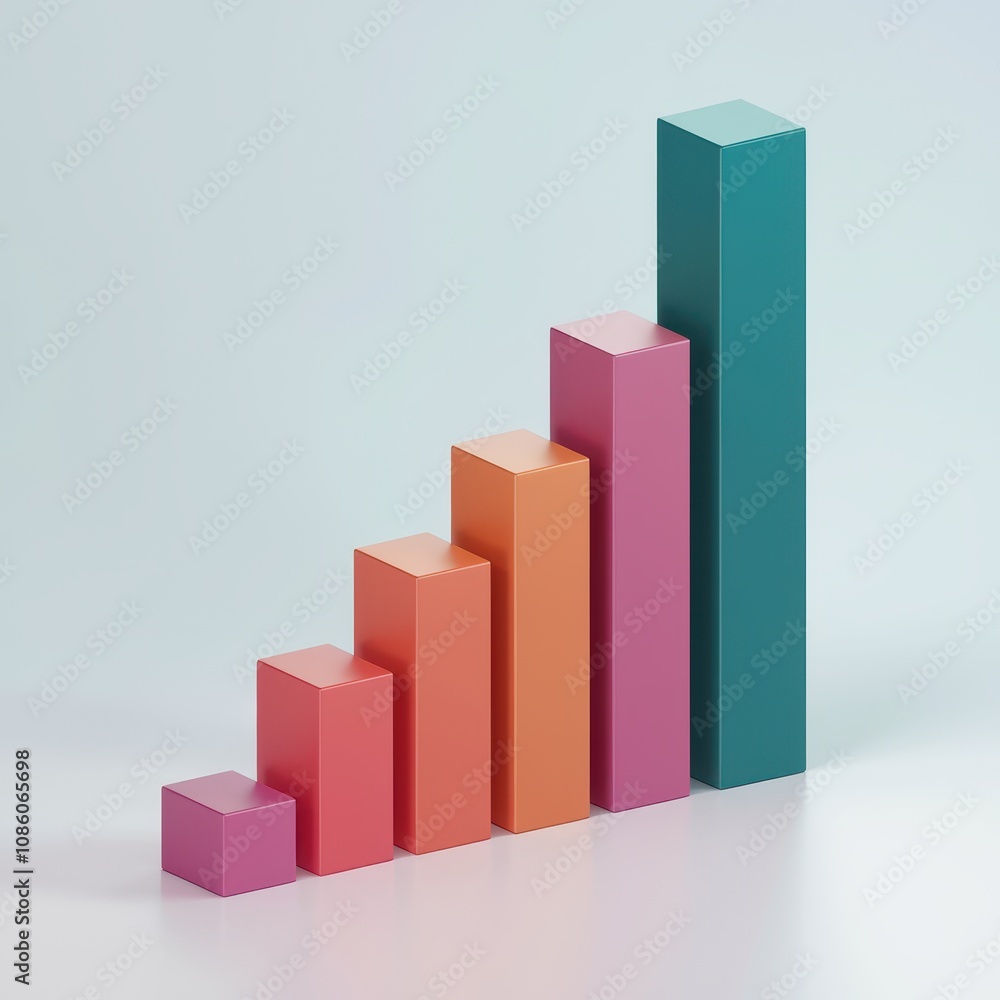 Colorful 3D Bar Chart Representation with Vibrant Gradient Bars on White Background Colorful 3D Bar Chart Representation with Vibrant Gradient Bars on White Background