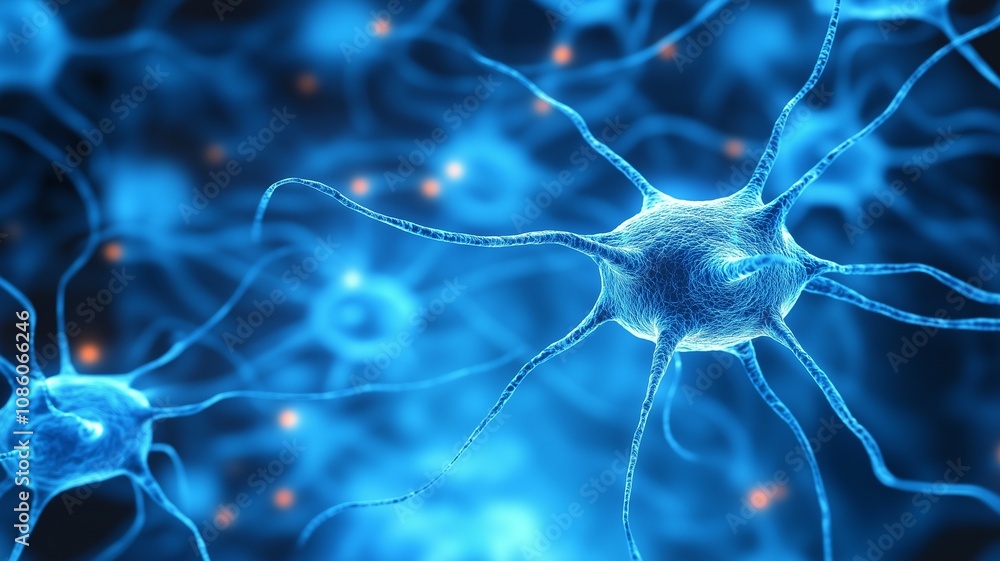 Obraz premium Visualization of Brain Neurons in Blue Glowing Theme for Medical Concept.