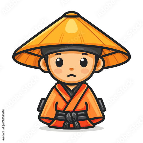 Illustration of a Cute Little Asian Boy in a Rice Hat