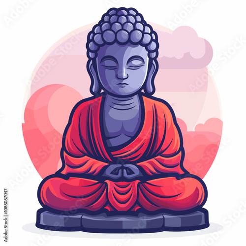 Buddha statue in meditation. Vector illustration of buddha statue in meditation pose.