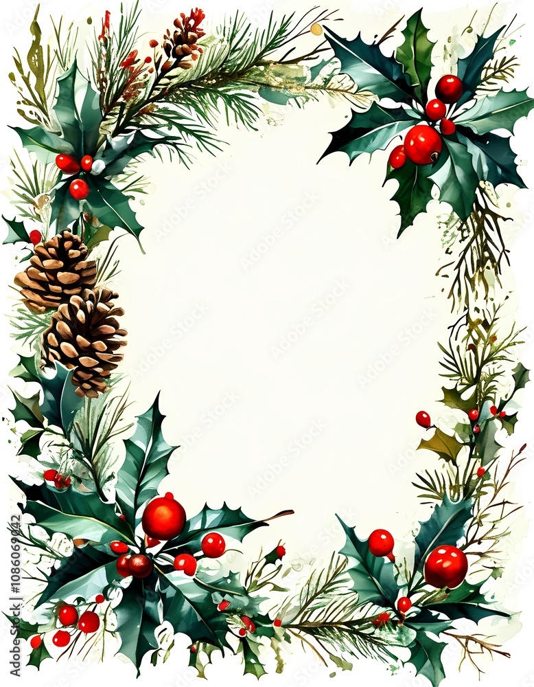 Classic holiday wreath with berries and pinecones Classic holiday wreath with berries and pinecones