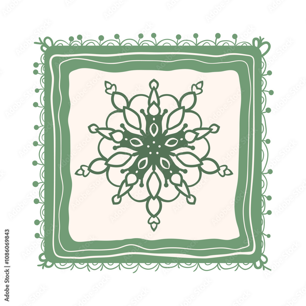 Square tile with floral ornament and retro frames. Vector illustration isolated on white background. Square tile with floral ornament and retro frames. Vector illustration isolated on white background.