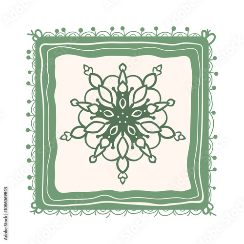 Square tile with floral ornament and retro frames. Vector illustration isolated on white background.