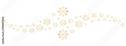 Gold snow wave isolated on transparent background. Christmas card. New year banner with golden color gradient snowflakes.  Vector illustration.