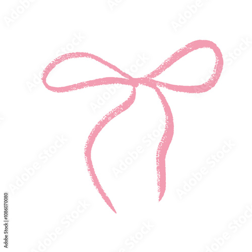 Crayon bow. Brush pink ribbon isolated on white background. Present decoration element.