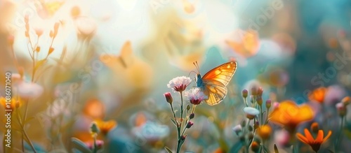 Wallpaper Mural Soft Focus Butterfly on Colorful Flowers in Garden Green Grass Torontodigital.ca