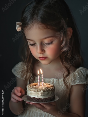 young girl make a wish for celebreating her 4th years birthday photo