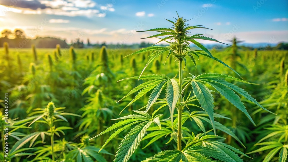 Obraz premium close-up of wild agricultural hemp growing in the countryside