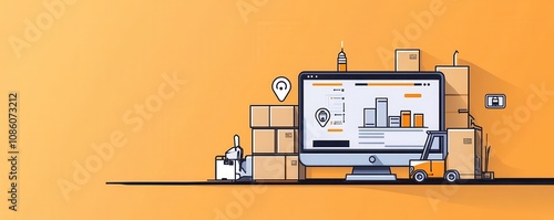 Digital transformation in supply chain interface flat design front view live tracking of shipments and inventory cartoon drawing tech tones