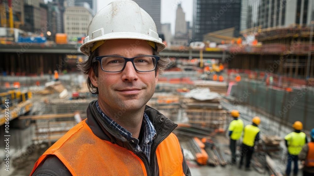 Confident Construction Manager Overseeing Urban Development Site Confident Construction Manager Overseeing Urban Development Site