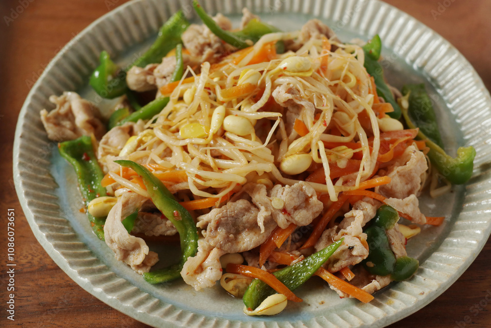 豆もやしと豚肉のキムチ風炒め物 豆もやしと豚肉のキムチ風炒め物