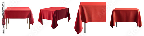 Red table cloth isolated on transparent background, Set of photo