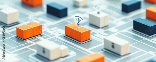 Smart supply chain network, IoT devices tracking real-time shipments, flat design illustration