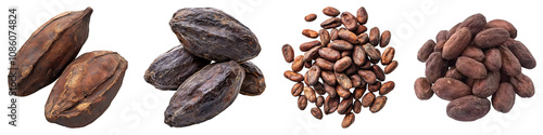 Wallpaper Mural Dried cocoa beans isolated on transparent background, set of Torontodigital.ca