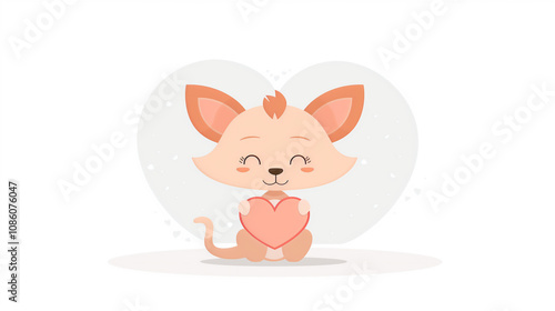 A cute cat is gently holding a vibrant pink heart in its soft paws, showcasing affection and charm in a warming display of love