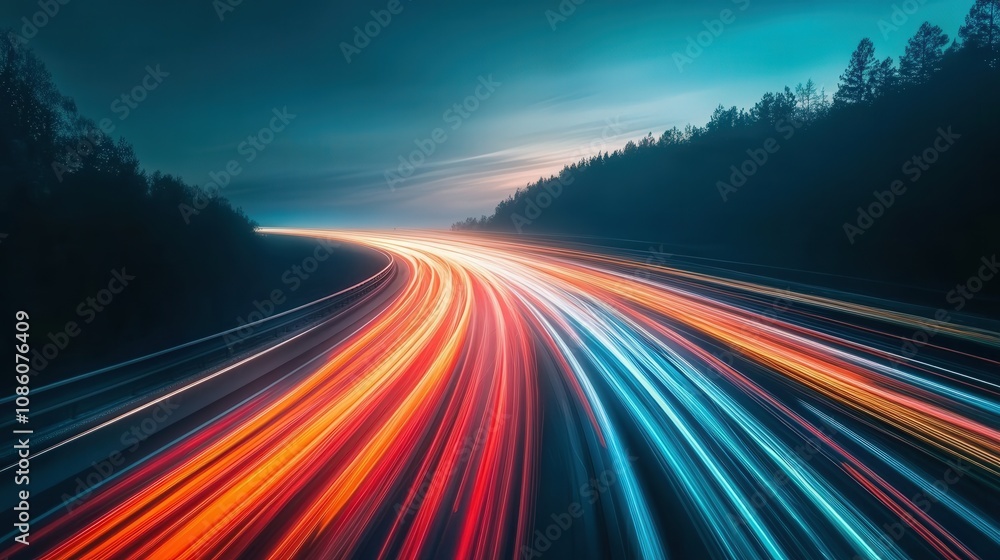 Long Exposure of a Winding Highway with Blurry Lights Long Exposure of a Winding Highway with Blurry Lights