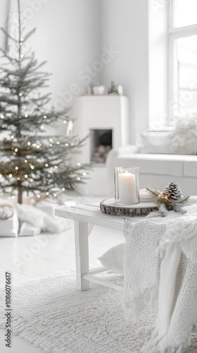 Cozy White Christmas Decor with Candlelight and Christmas Tree