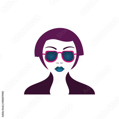 Vector illustration of a girl with glasses.Logo design template