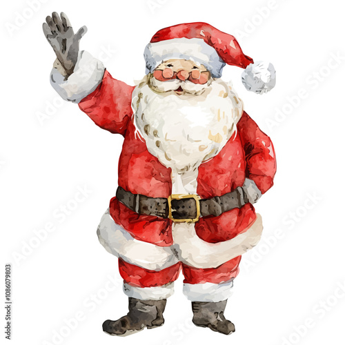 A watercolor painting of Santa Claus waving, isolated on a white background. Santa Claus waving vector. photo