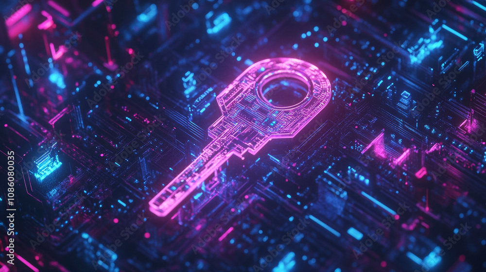Glowing Holographic Key, Cybersecurity and Encryption Design Glowing Holographic Key, Cybersecurity and Encryption Design