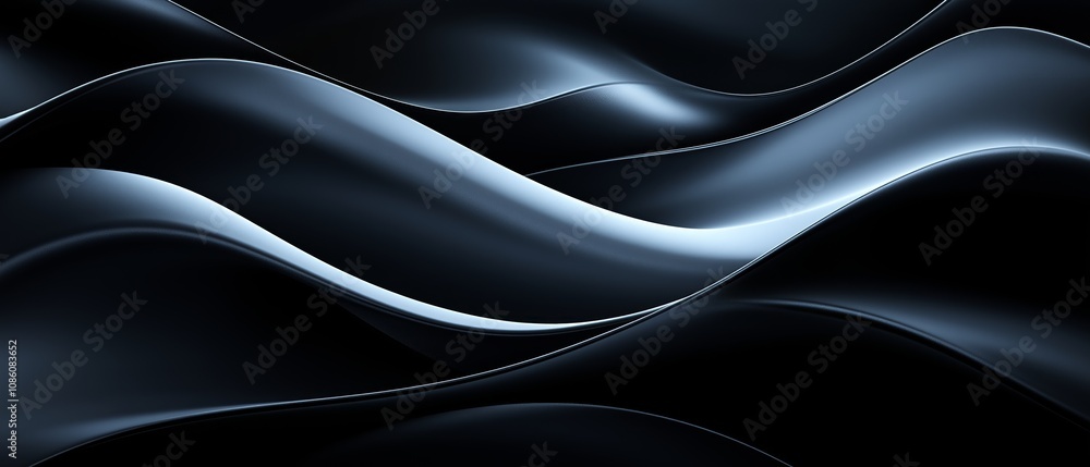 Fototapeta premium Black and white image of a wave with a blue tint. The image is abstract and has a moody, mysterious feel to it
