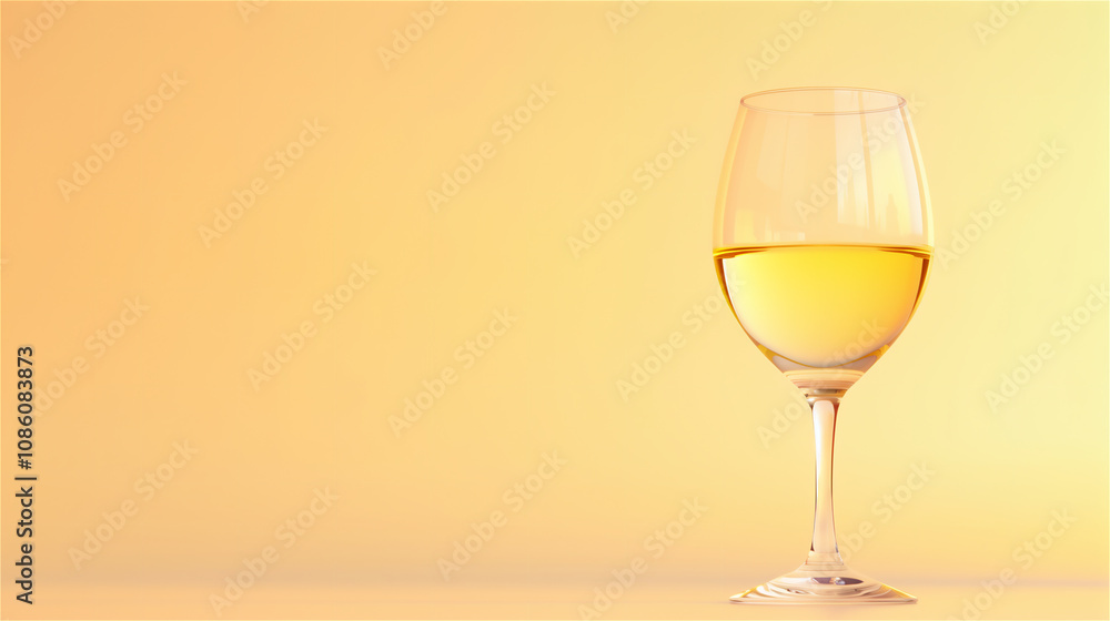 A glass of white wine is elegantly placed on the surface of a table, ready to be enjoyed by someone, copy space A glass of white wine is elegantly placed on the surface of a table, ready to be enjoyed by someone, copy space