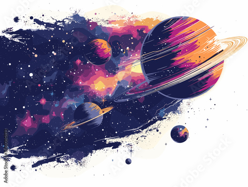 Space background with planets, stars and nebula. Vector illustration