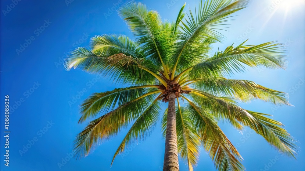 Close up of isolated palm trees with white sky in background captured from a low angle perspective Close up of isolated palm trees with white sky in background captured from a low angle perspective