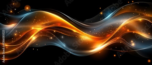 Long, curvy line of bright colors with a lot of sparkles. The colors are orange and blue