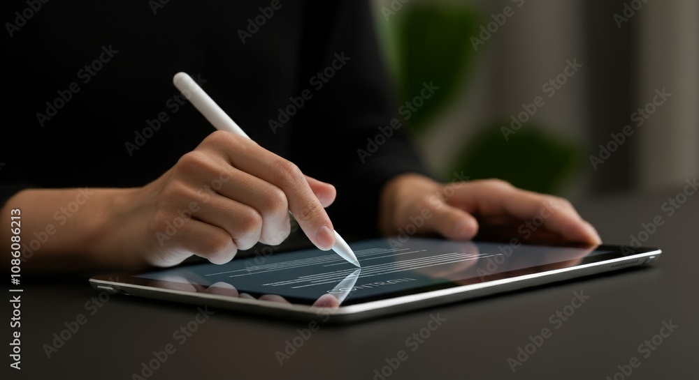 Online Agreements, Hands Using a Tablet to Sign a Digital Contract Online Agreements, Hands Using a Tablet to Sign a Digital Contract