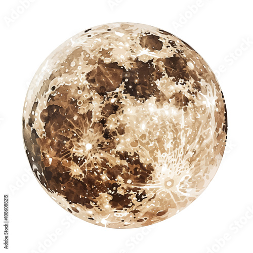 A watercolor of the moon with craters, isolated on a white background. Moon with craters vector.