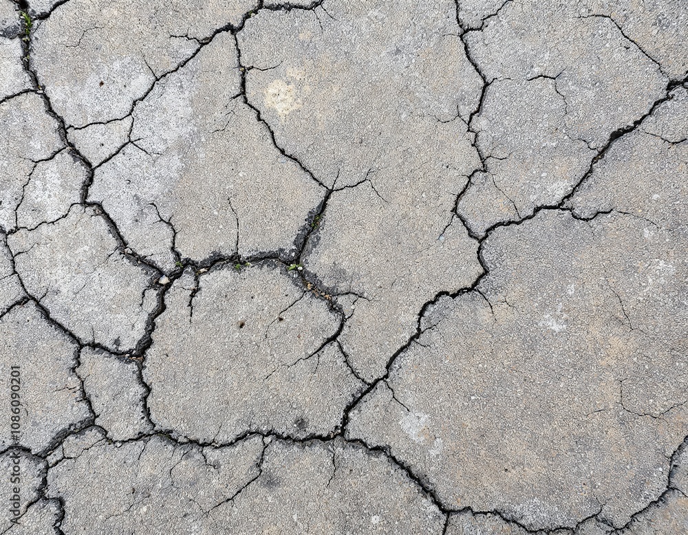 Cracked and weathered concrete surface with intricate patterns resembling a natural web.