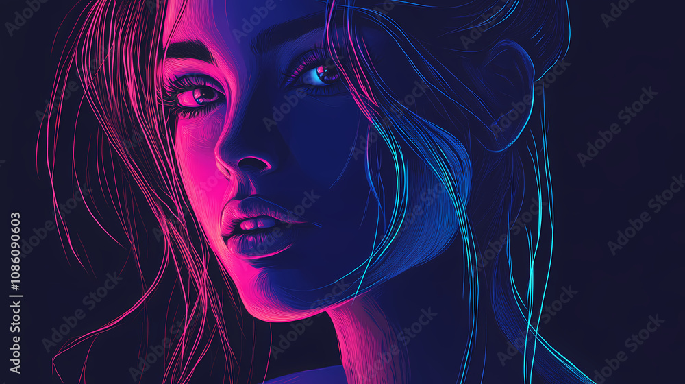 Neon noir portrait. Neon Noir. Illustration Neon noir portrait. Neon Noir. Illustration