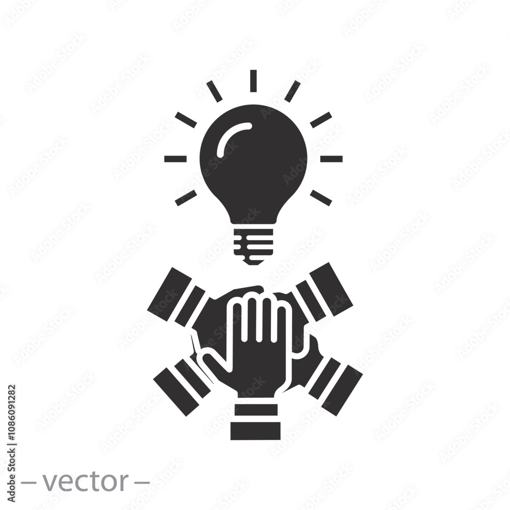 together partnership as a team, meeting group people with creative idea, icon, business community with lightbulb, flat vector illustration together partnership as a team, meeting group people with creative idea, icon, business community with lightbulb, flat vector illustration